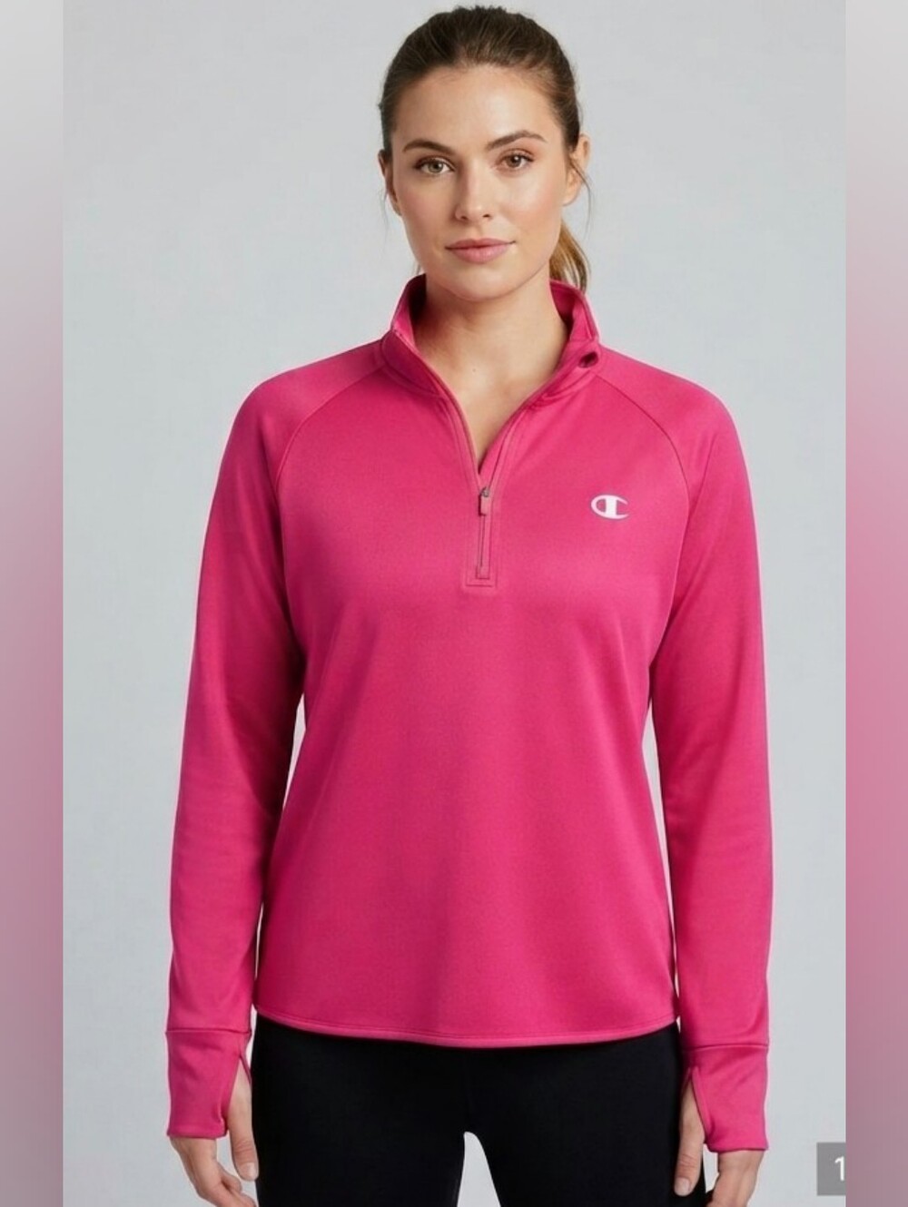 Champion Fuchsia Pink Half-Zip Athletic Running Pullover Top Side Pocket - L